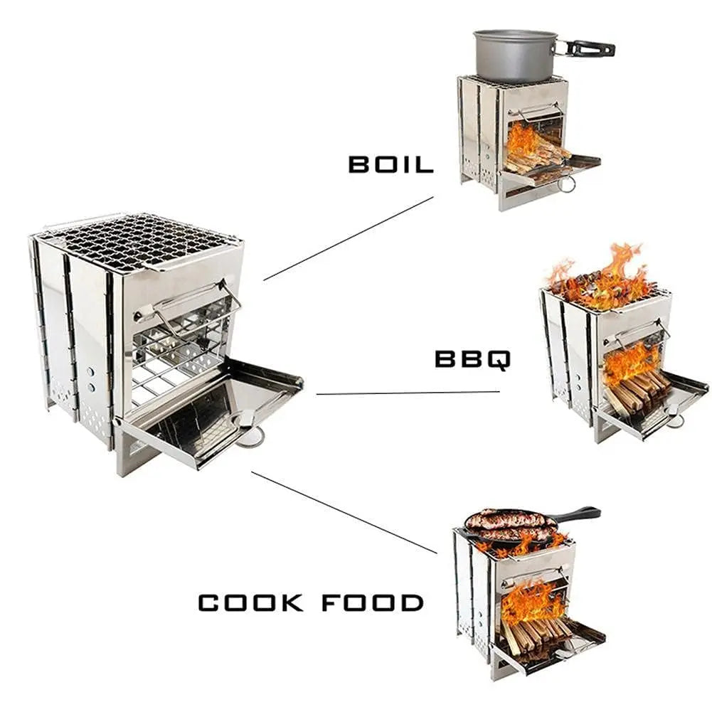 Collapsible Stainless Steel Camping Wood Burning Stove