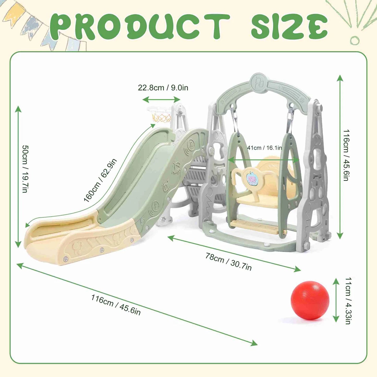 4 In 1 Slide Toy Fully Enclosed Pedal Enhanced Safety Easy Setup Playground Slide Swing Playset Green