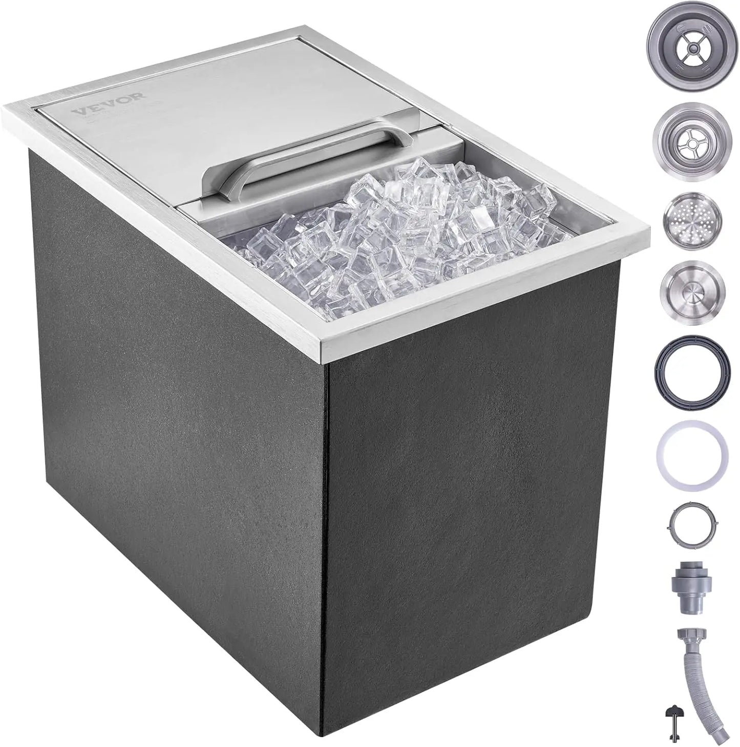 Drop In Ice Chest 18 Inch x 12 Inch x 14.5 Inch Stainless Steel Ice Cooler Commercial Ice Bin with Sliding Cover 40.9 Quart Outdoor