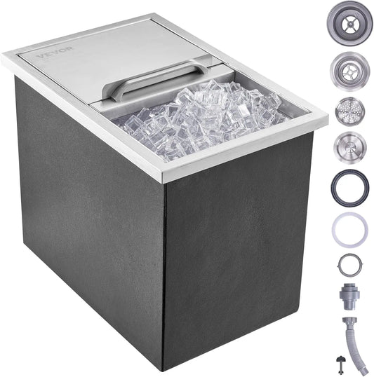 Drop In Ice Chest 18 Inch x 12 Inch x 14.5 Inch Stainless Steel Ice Cooler Commercial Ice Bin with Sliding Cover 40.9 Quart Outdoor