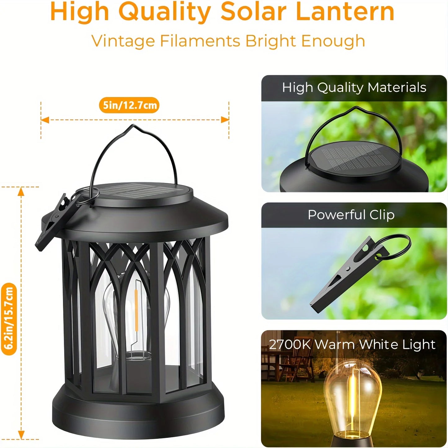 2 Pack Solar Lantern Lights Warm Light For Garden Patio