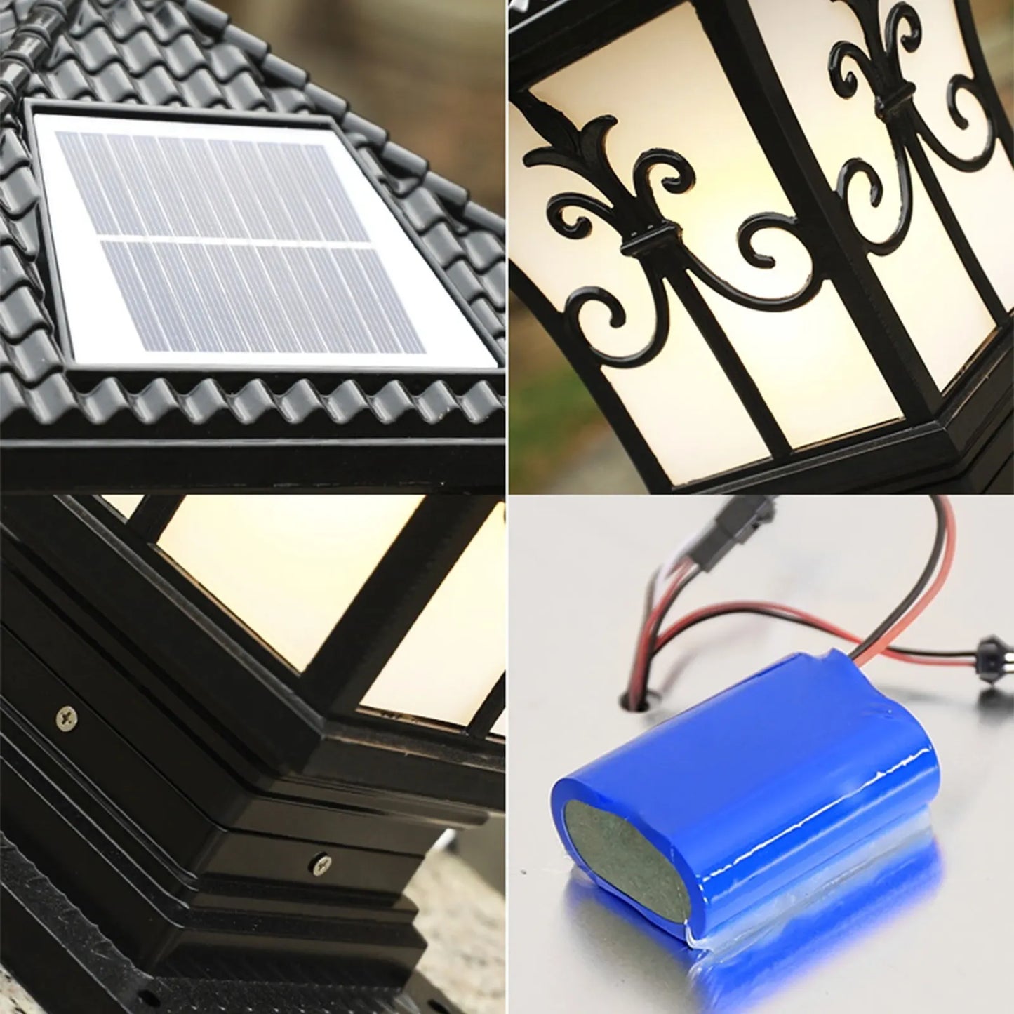 Solar LED Post Pillar Light Waterproof Black Garden
