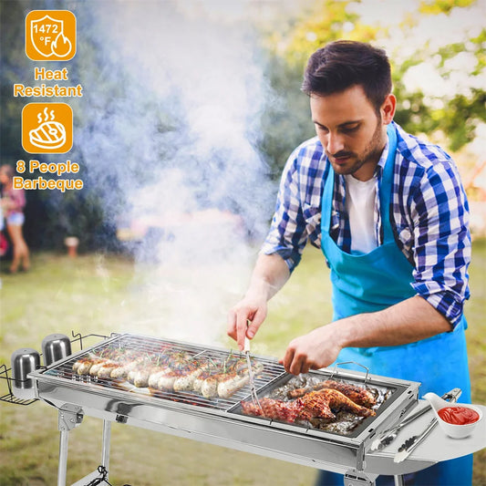 16.7x10x17.7 Inch Portable Charcoal Grill Foldable BBQ Suitcase Grill Shelf for Outdoor Camping Picnics and Garden Grilling
