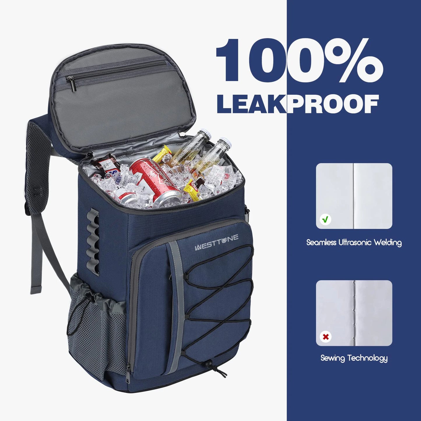 Westtune 35 Can Cooler Backpack Leakproof Insulated Soft Cooler Bag for Camping Beach Hiking Travel