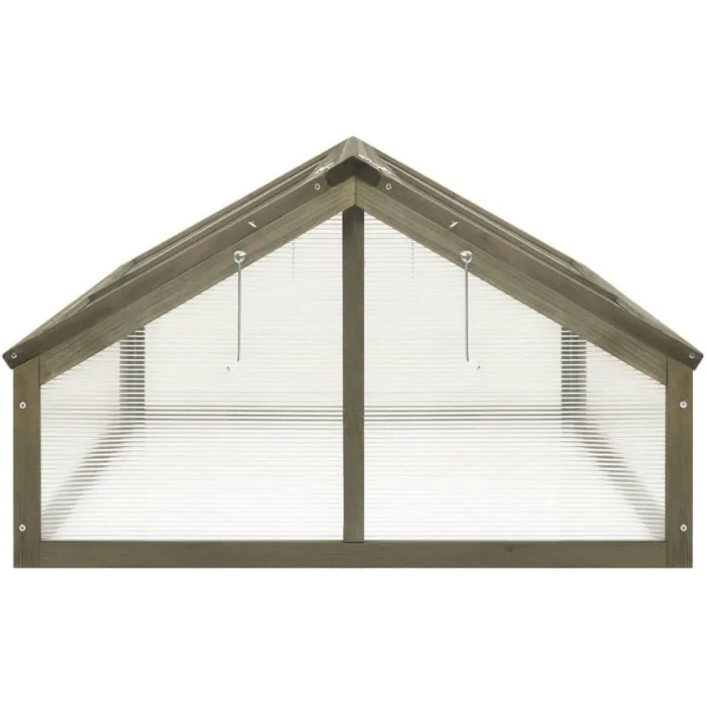 Wooden Greenhouse With Two Hinged Roofs Gray Solid Firwood