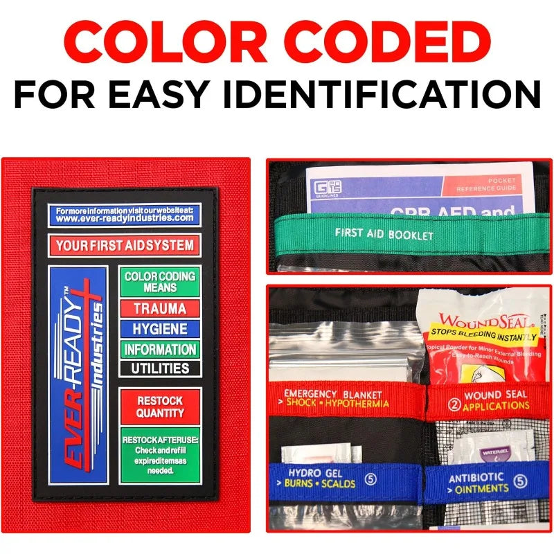 Ever Ready Industries Outdoor Protection and Workplace First Aid Kit Emergency Medical and Trauma Kit Color Coded