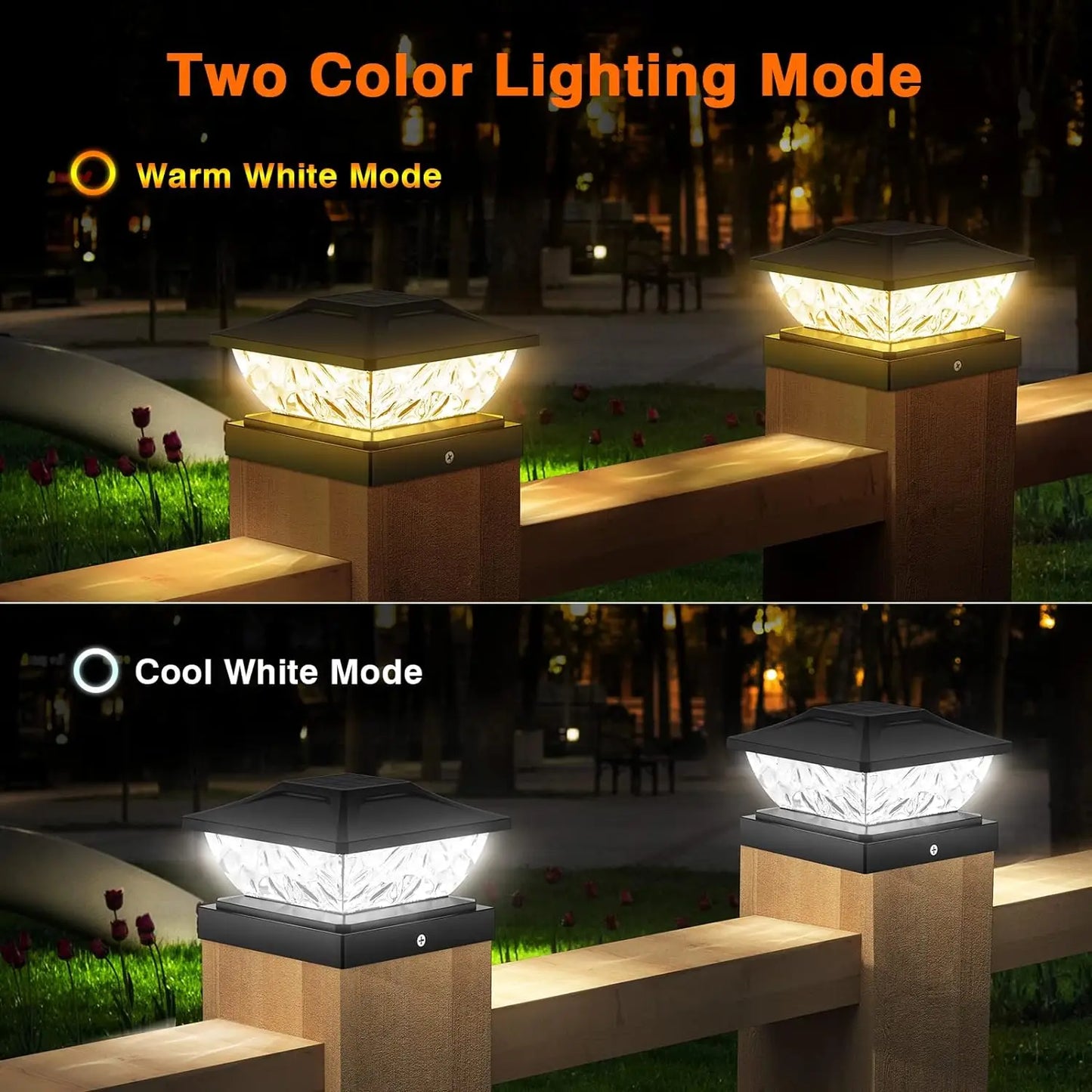 8 Pack Two Mode Solar Post Lights for 4x4 5x5 Posts