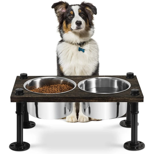 Raised Dog Bowl Stand For Large Dogs With 2 Bowls Farmhouse