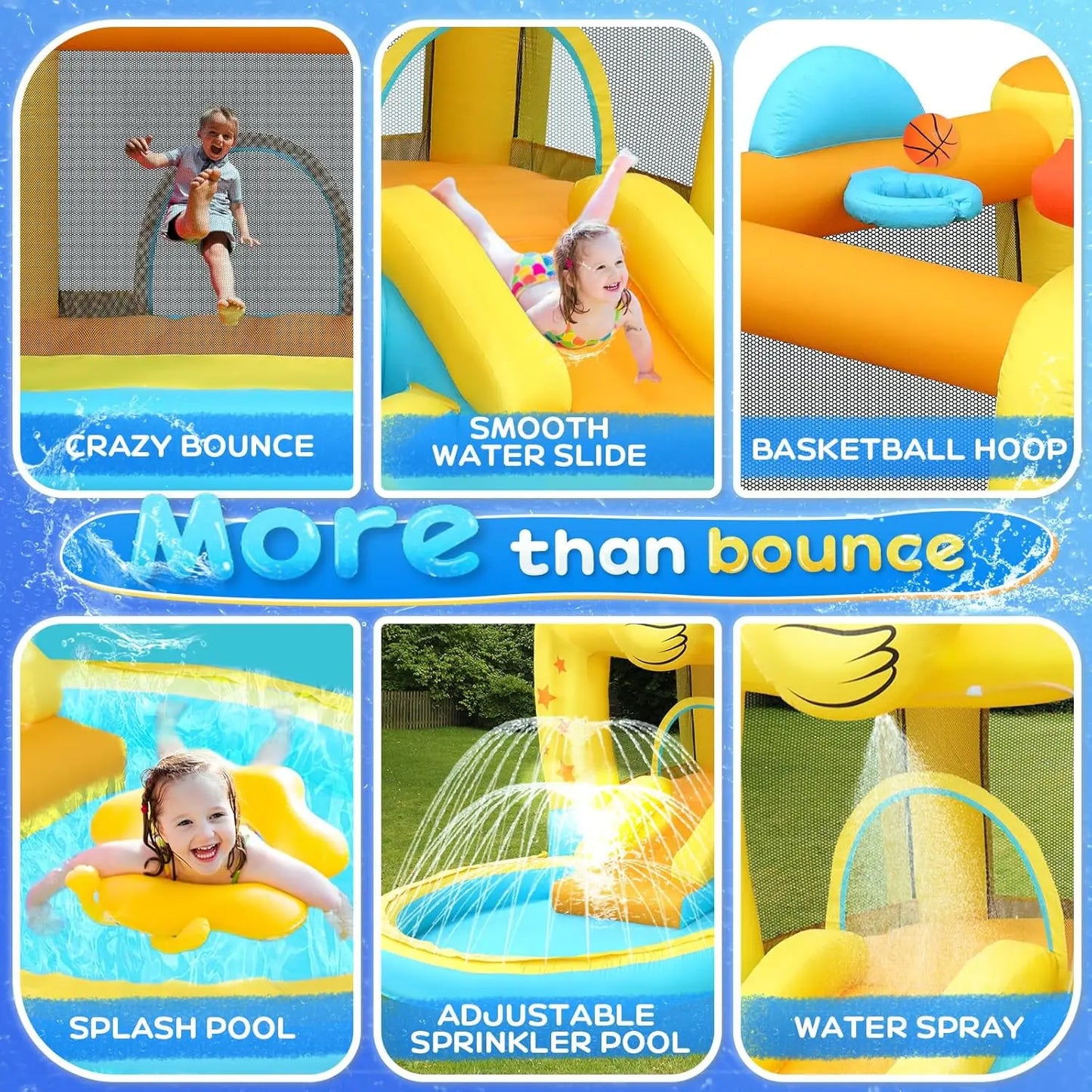 Inflatable Water Slide with Ocean Ball Pit Slide Sprinklers Toddler Bounce House Castle Indoor Outdoor 30s Blow Up Bounce House