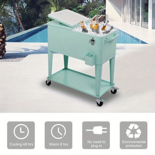 Portable Outdoor 80 Quart Rolling Patio Steel Party Cooler Cart Ice Chest Green