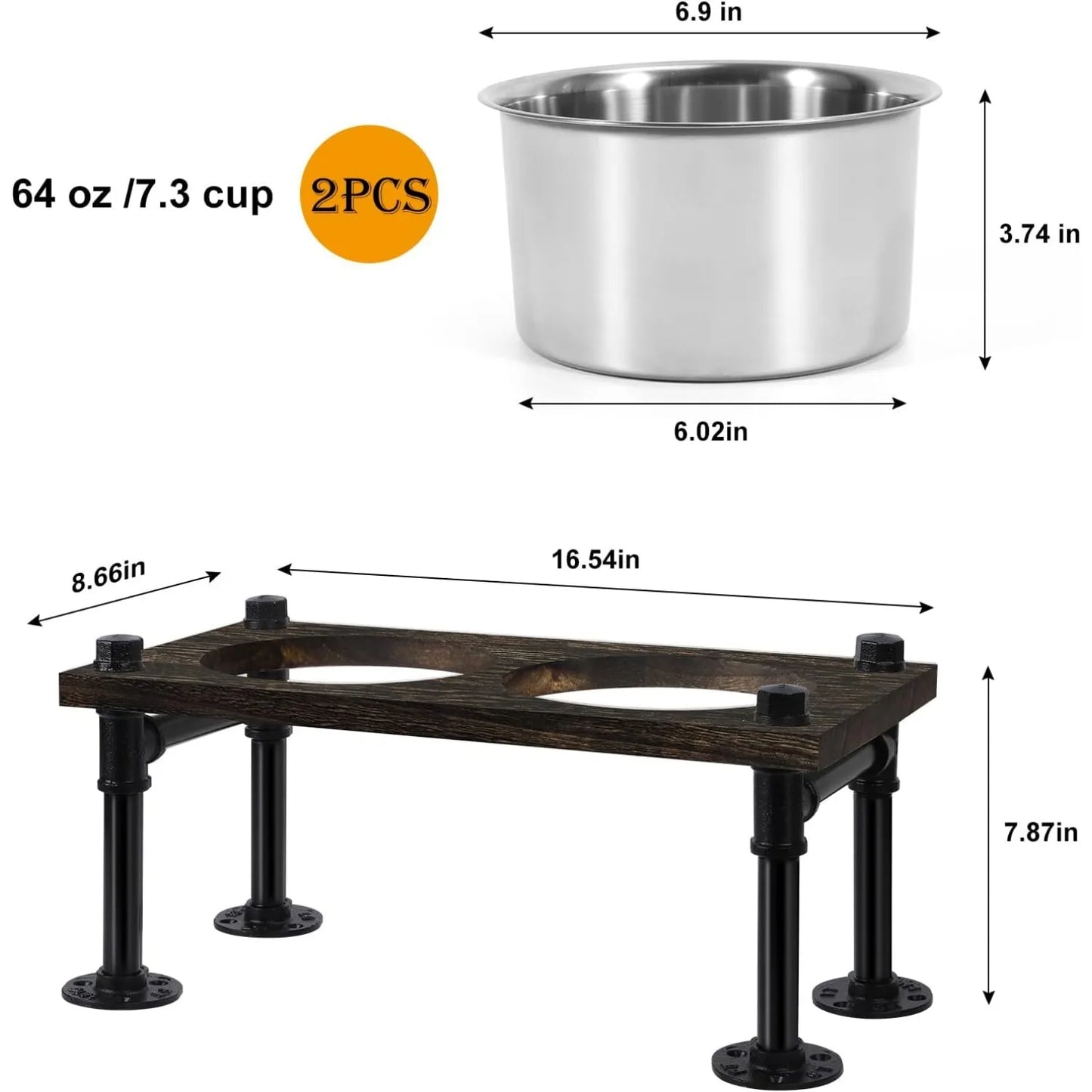 Raised Dog Bowl Stand For Large Dogs With 2 Bowls Farmhouse