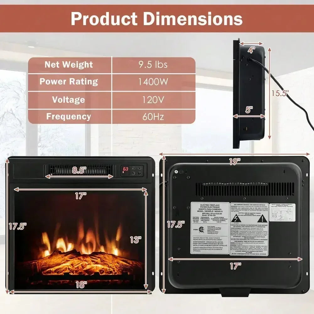 Electric Fireplace Freestanding And Wall Mounted Heater With Realistic Flame And 5000 BTU Heat Output