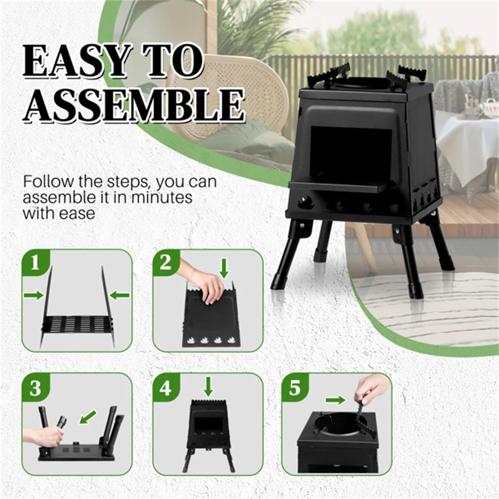 Portable Windproof Outdoor Wood Heater with Burner Stove Bin for Camping Tent