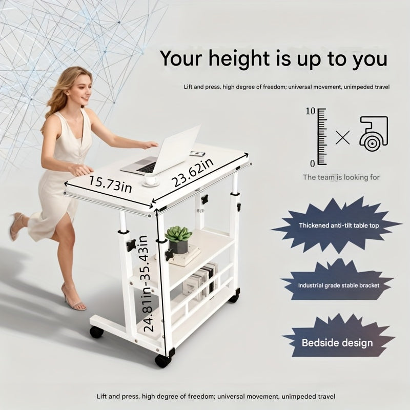 Foldable Computer Desk Wheels Adjustable Height Storage