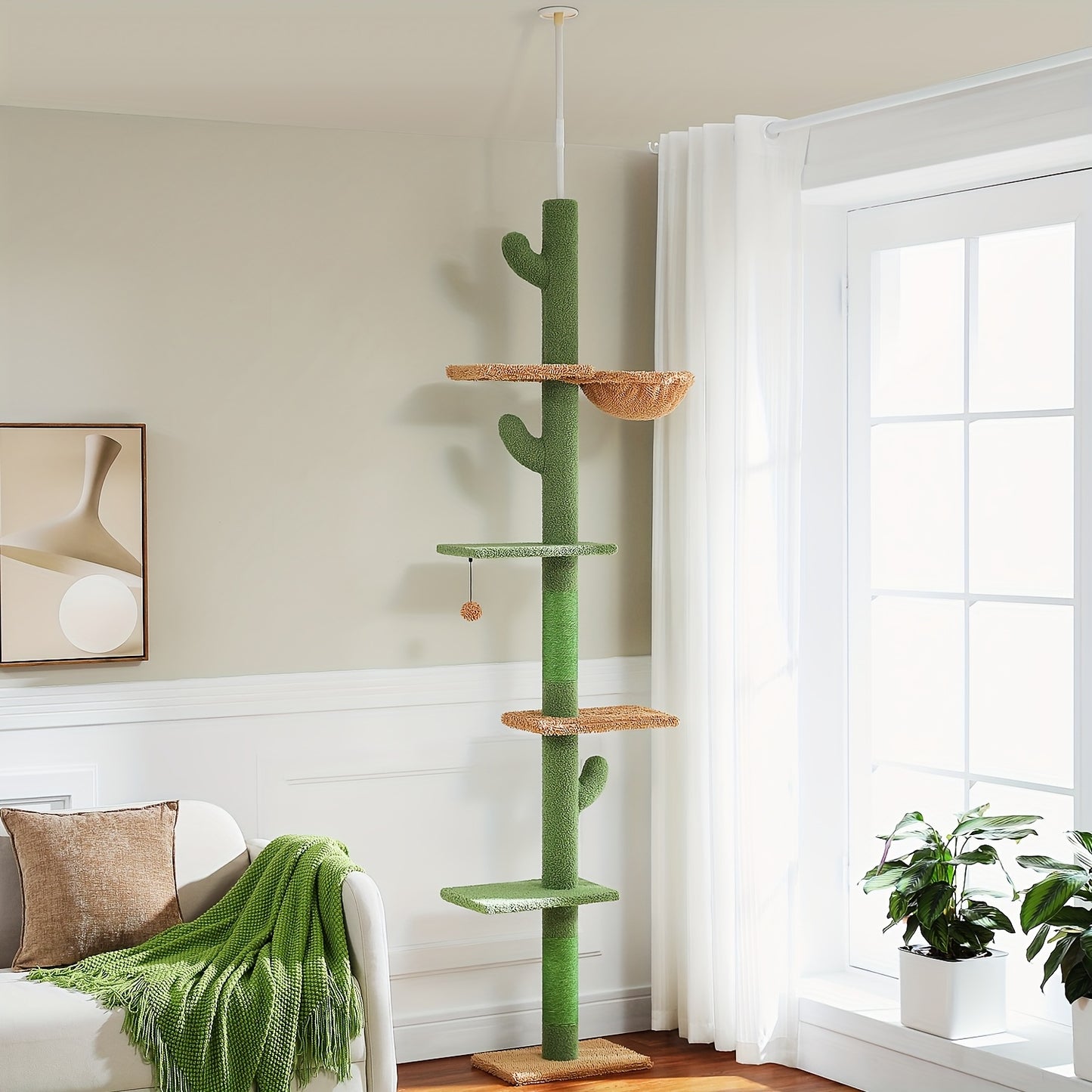 Floor To Ceiling Cat Tree Tower 4 Tier Adjustable Height 90 To 107 Inches Gray Black Khaki