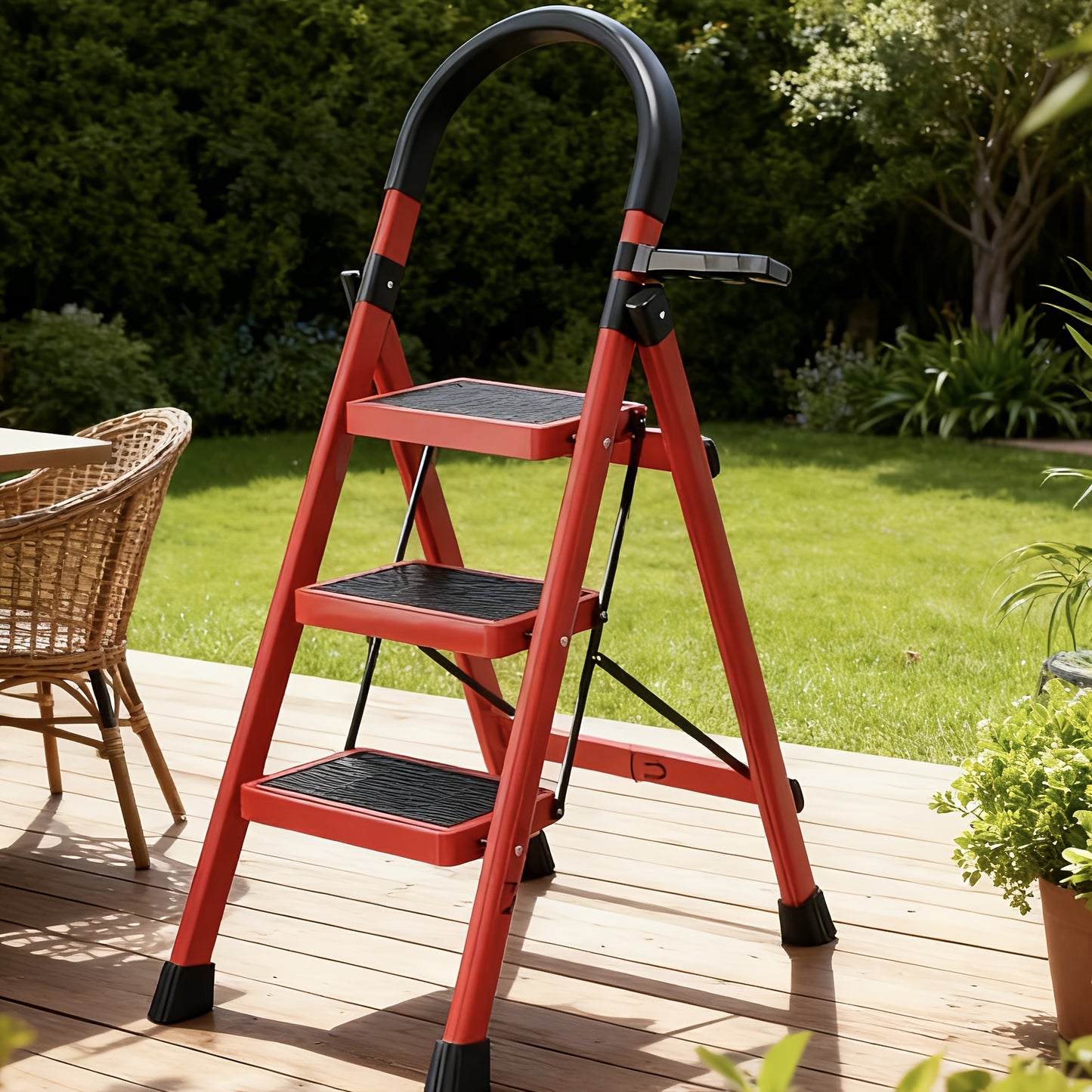 3/4/5 Step Portable Folding Ladder 500/520/530 Lbs Anti Slip Pedal Lightweight Steel Step Stool For Home And Industry