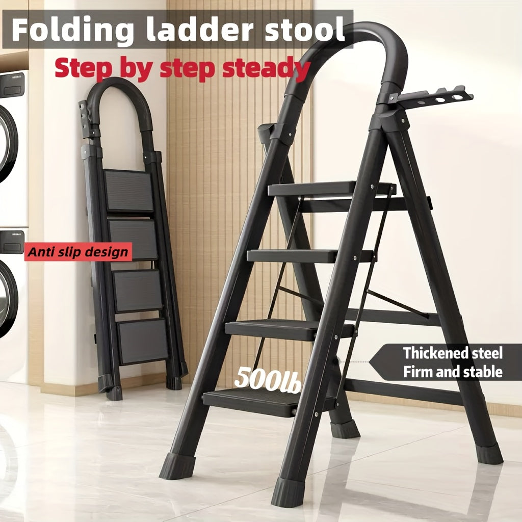 Five Step Heavy Duty Portable Folding Ladder With 500 Lbs Capacity Non Slip Steps Lightweight Plastic