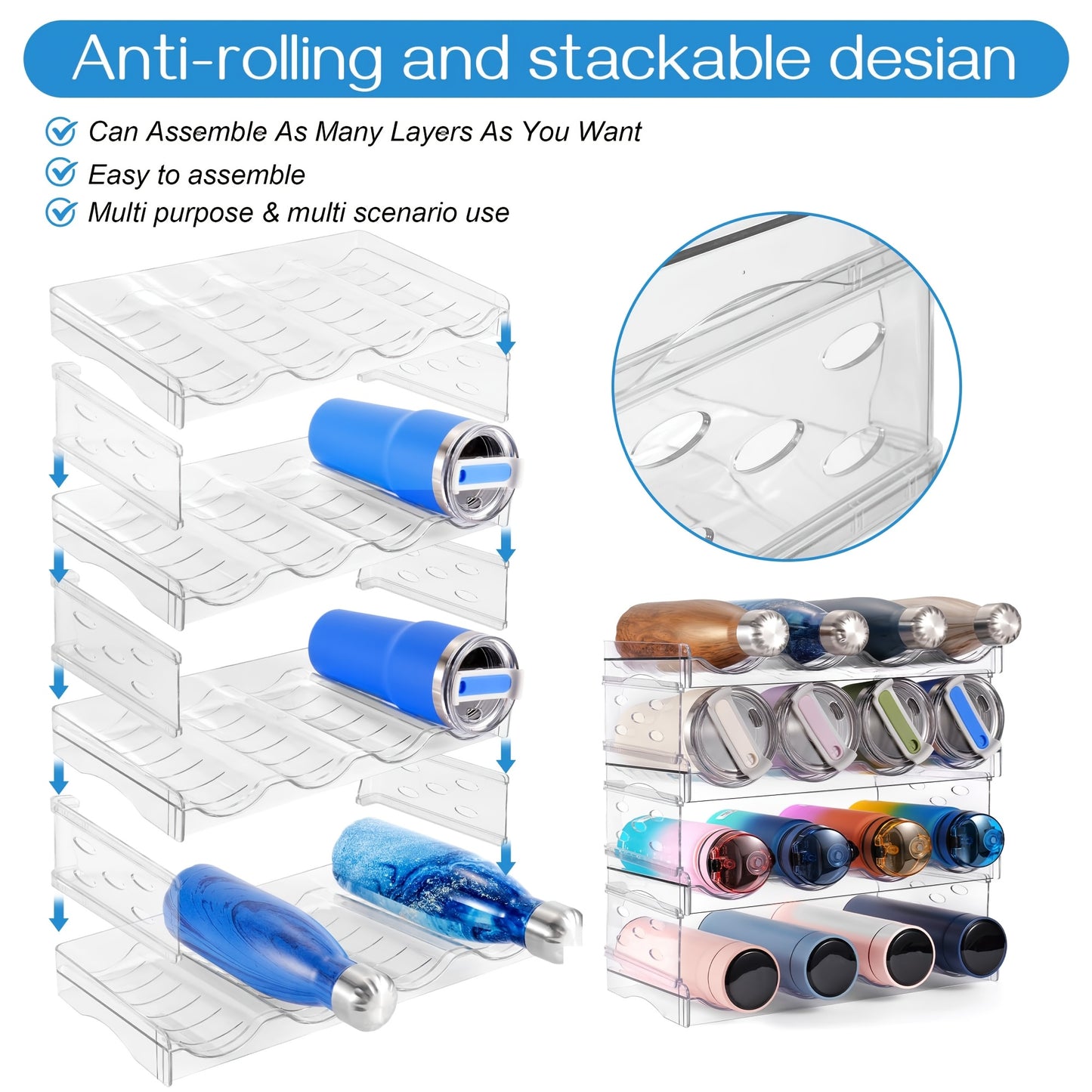 4 Tier Stackable Water Bottle Organizer Clear Plastic Kitchen Cabinet Storage Holds 16 Bottles For Home Office Pantry