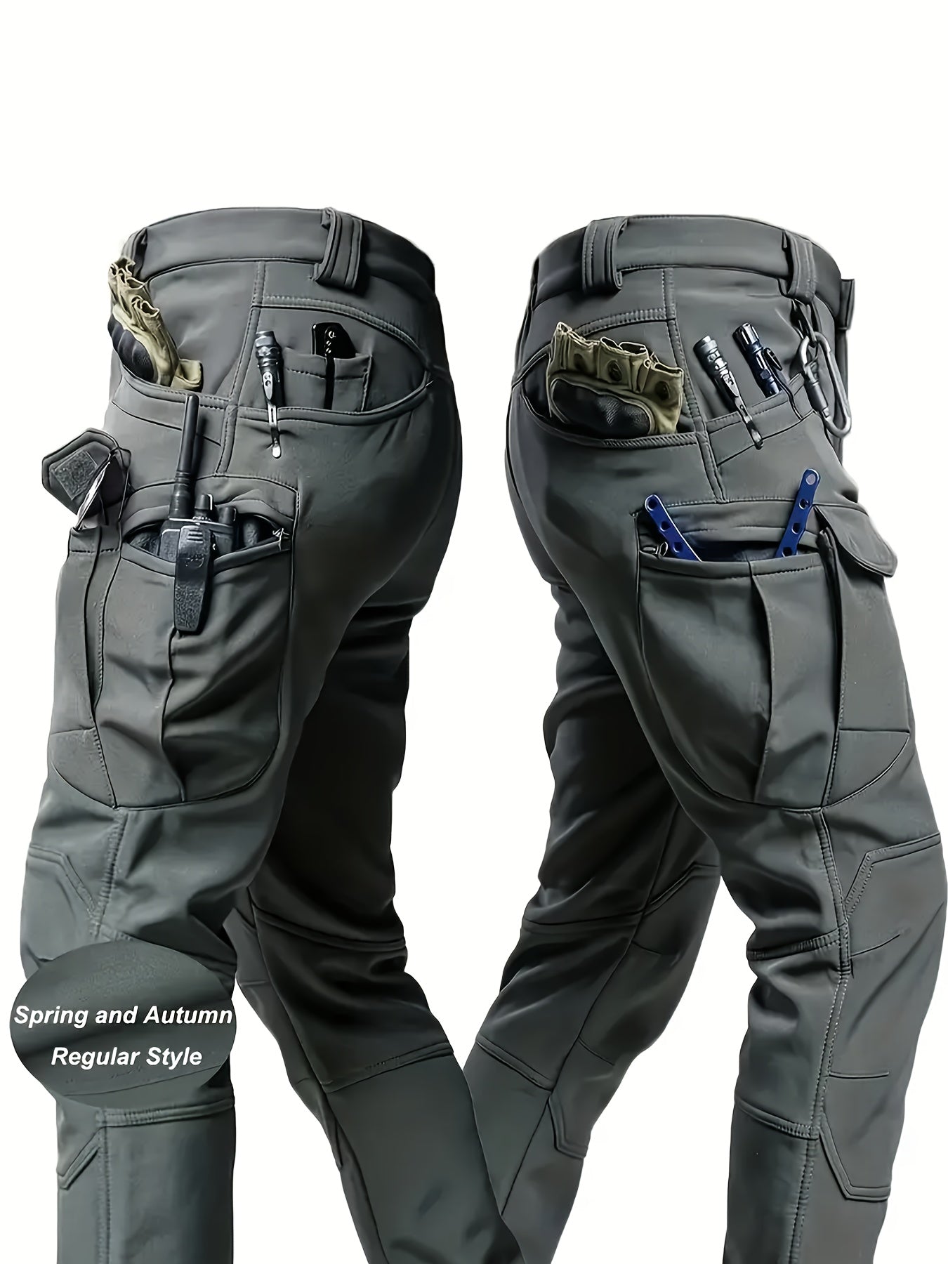 Mens Tactical Multi Pocket Stretch Pants Olive Green