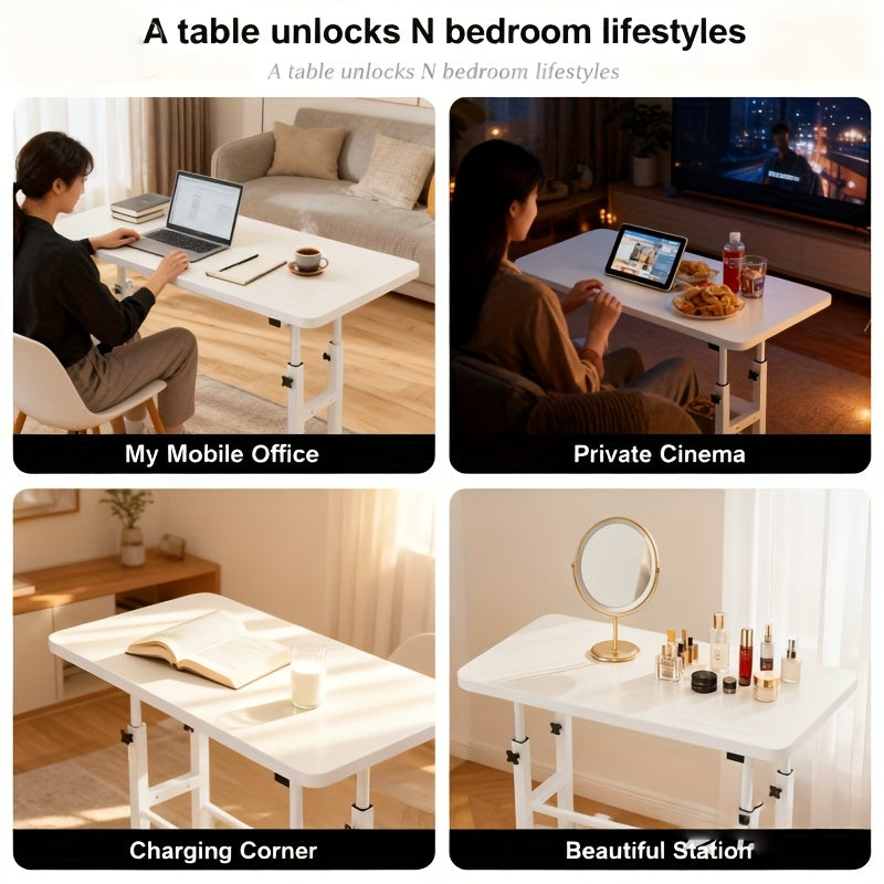 Foldable Computer Desk Wheels Adjustable Height Storage