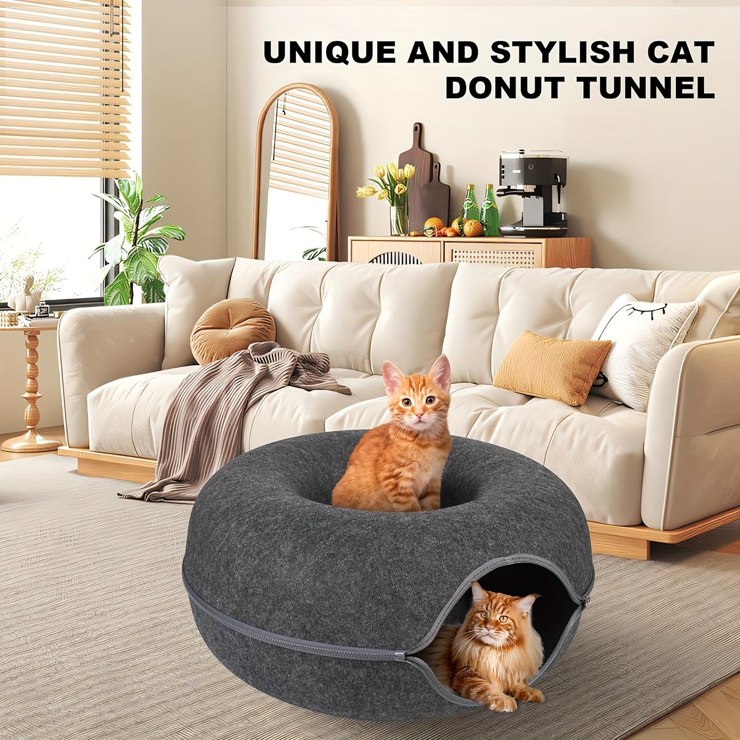 Scratch Resistant Peekaboo Cat Cave Indoor Bed Donut Tunnel