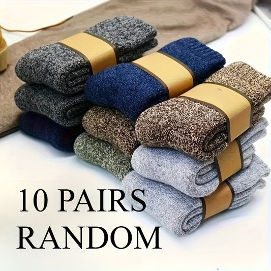 Mens Thick Blend Socks 10 Pairs Solid Color Mid Calf Winter