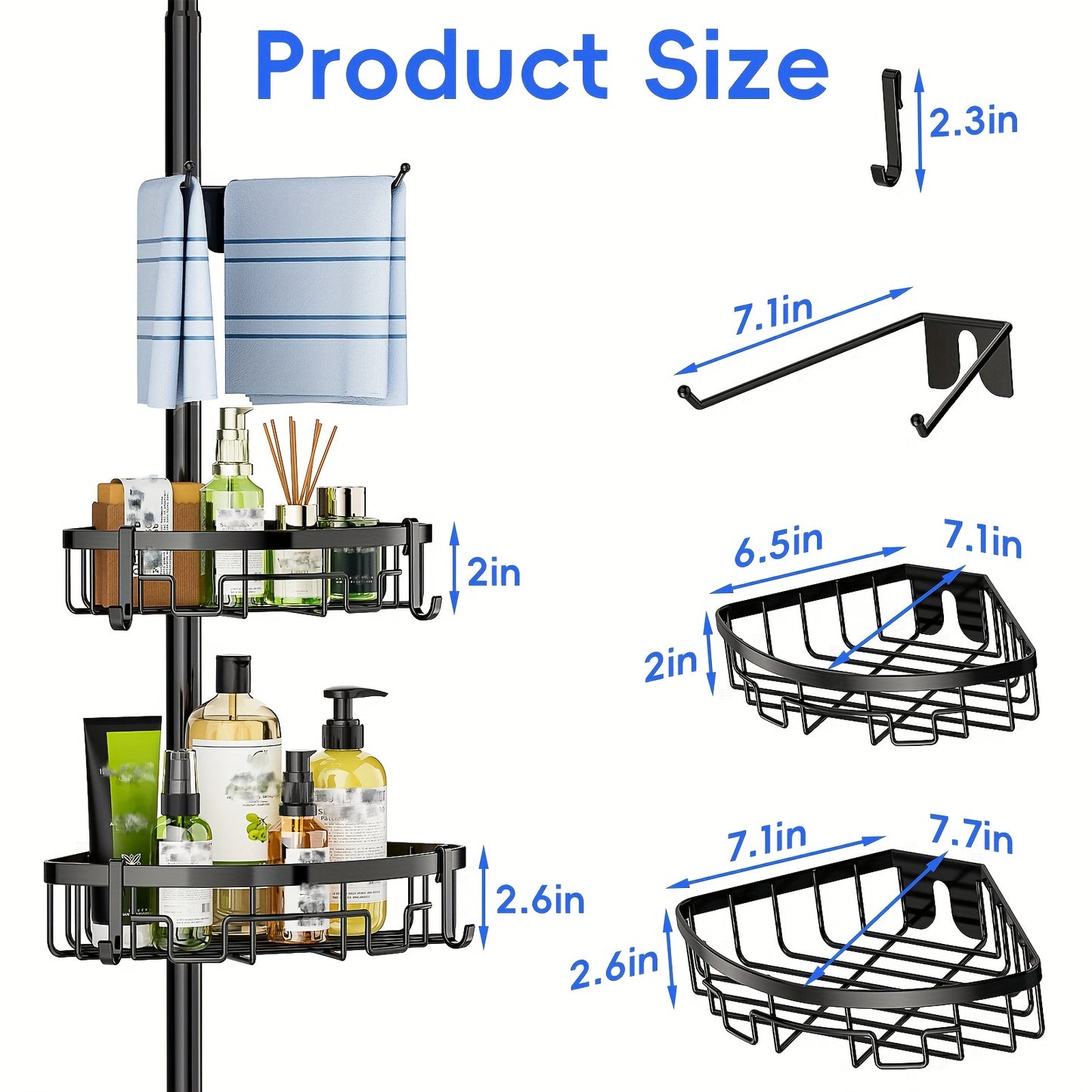 4 Tier Corner Shower Caddy With Rust Resistant Stainless Steel Pole And Tension Control Black Bathroom Organizer Shelves