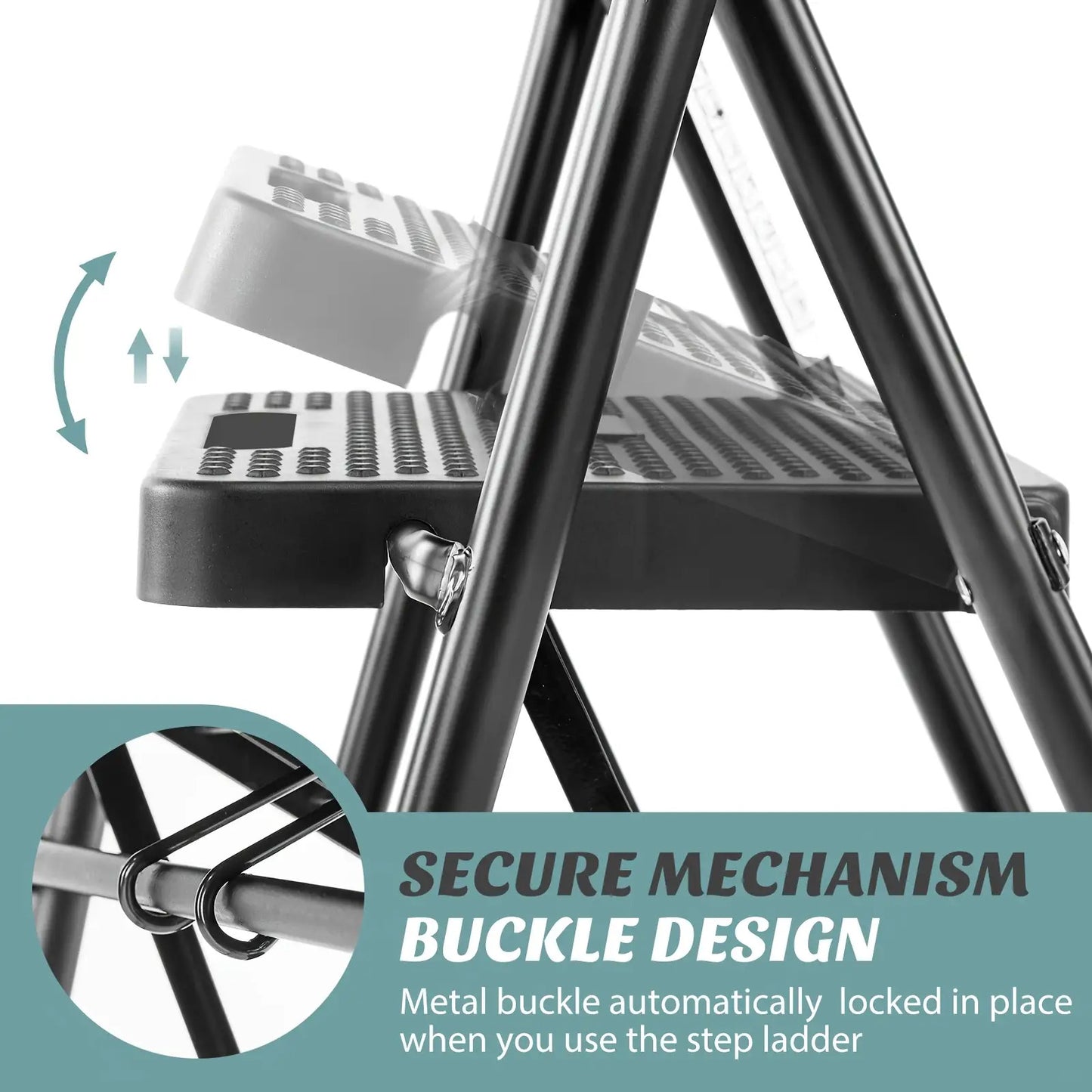 Heavy Duty 800lb Folding Step Ladder With Storage Shelf And Wide Non Slip Treads 2 To 4 Step Steel Ladder Black