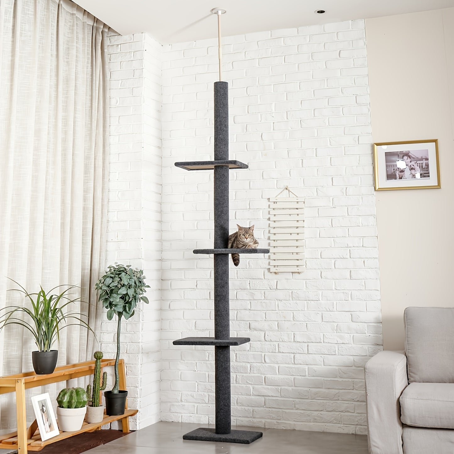 Floor To Ceiling Cat Tree Tower 4 Tier Adjustable Height 90 To 107 Inches Gray Black Khaki