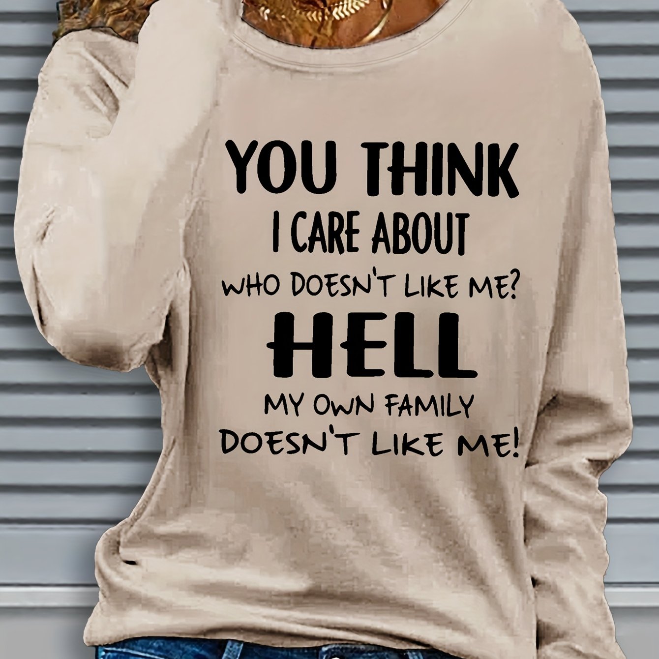 Womens Funny Saying T Shirt Long Sleeve Crew Neck Top