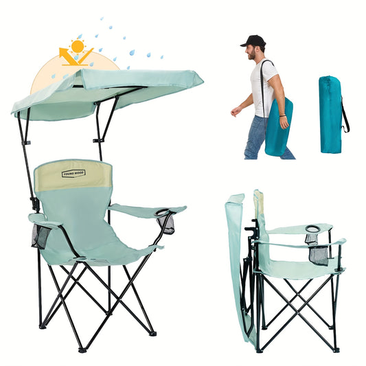 Outdoor Sunshade Chair With Adjustable Canopy And Armrests, Cup Holder, Foldable Storage Bag For Outdoor Use