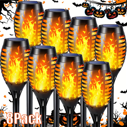 8 Pack Solar Torch Lights Outdoor Waterproof Flickering Flame Tiki Garden Pathway Realistic Fire Effect Auto On Off