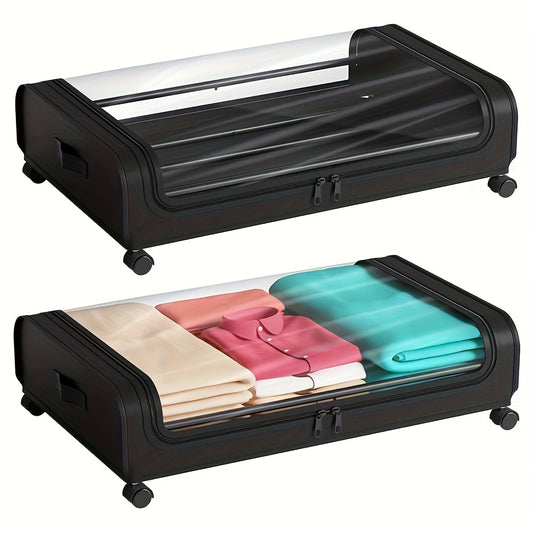 2 Pack Under Bed Storage Bins With Wheels And Lid For Clothes Bedding Shoes