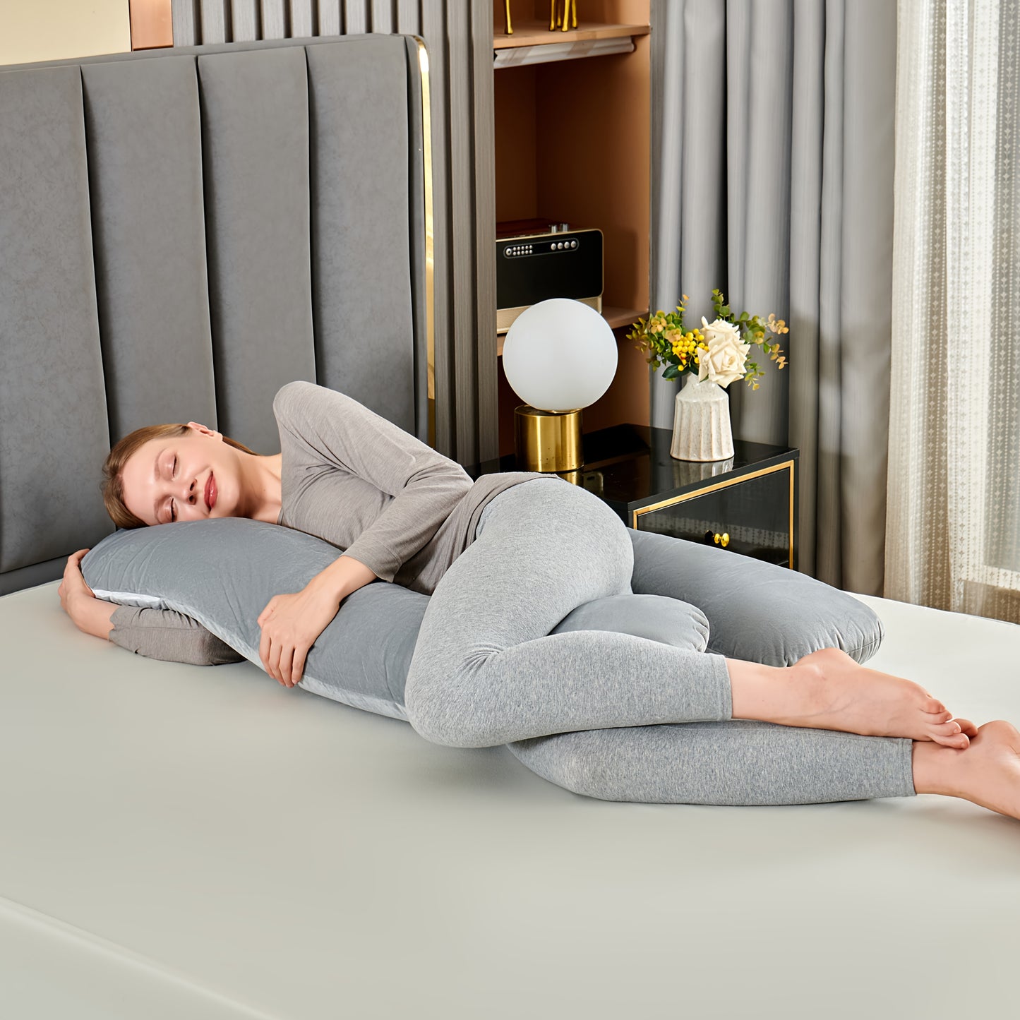 Ergonomic U Shaped Pregnancy Pillow For Back, Leg And Abdominal Support, Adjustable, Soft Fabric, Machine Washable