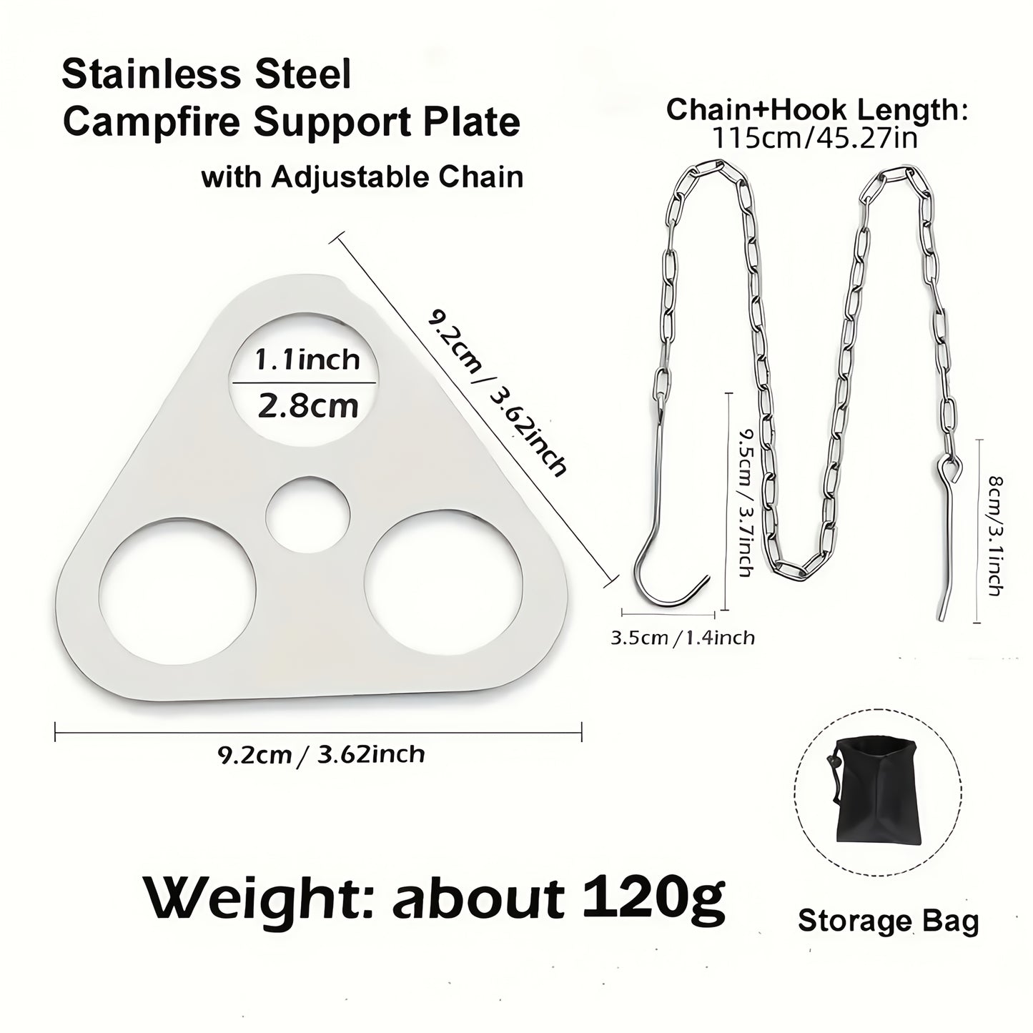 Portable Foldable Camping Tripod With Adjustable Chain