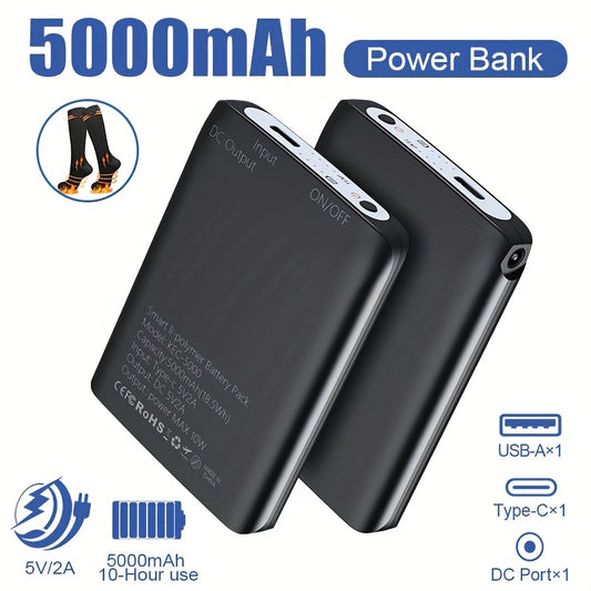 Two Pack 5000mAh Ultralight Portable Power Bank With USB And DC Dual Output For Heating Socks Gloves And Vests