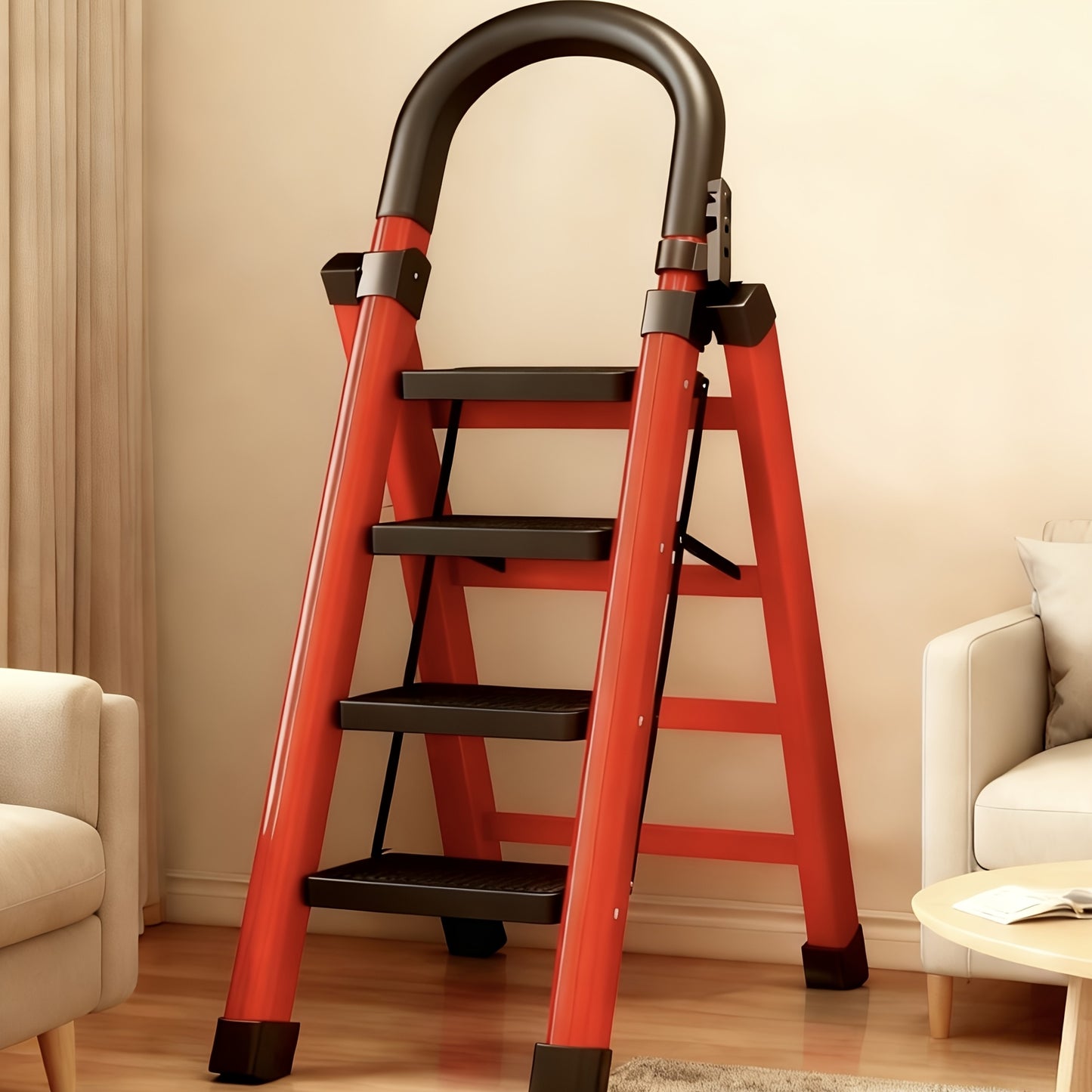 3/4/5 Step Portable Folding Ladder 500/520/530 Lbs Anti Slip Pedal Lightweight Steel Step Stool For Home And Industry