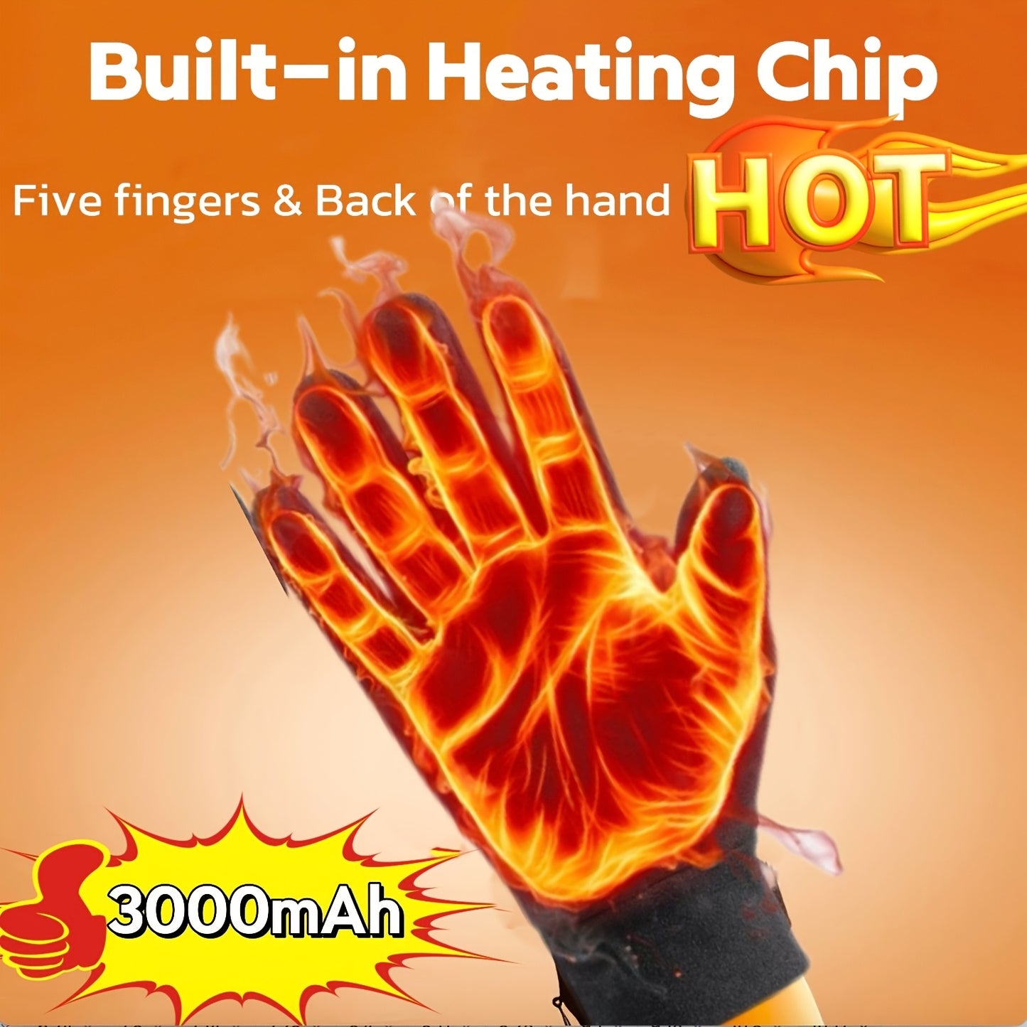 Electric Heated Gloves Rechargeable 3 Temperature Settings Washable Detachable Thumb And Index Finger 3000mAh