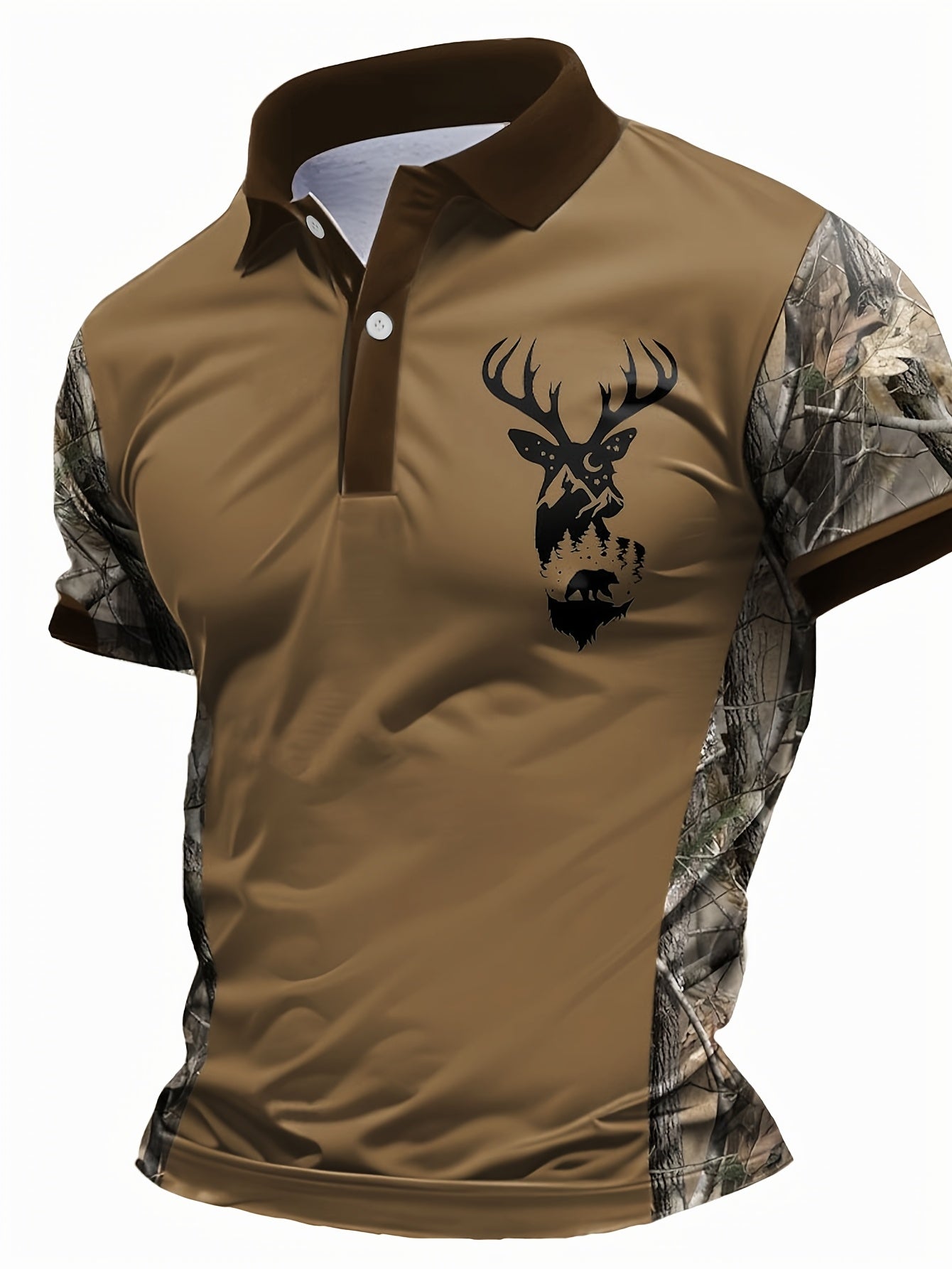 Men's Camo Deer Graphic Shirt Short Sleeve Button Up