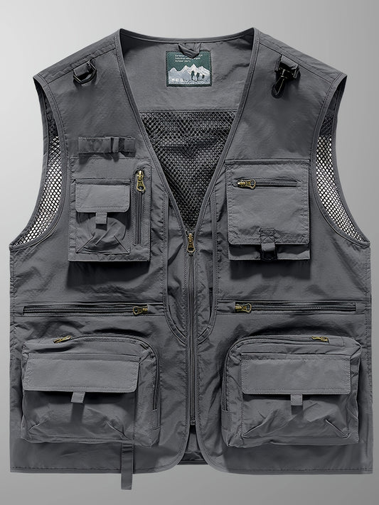 Men's Breathable Nylon Vest Zippered Pockets Mesh Back