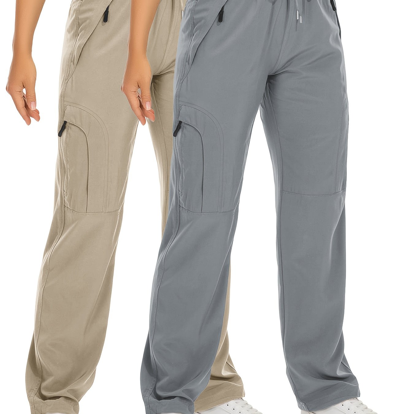2 Pack Womens Outdoor Cargo Pants Beige With Zipper Pockets