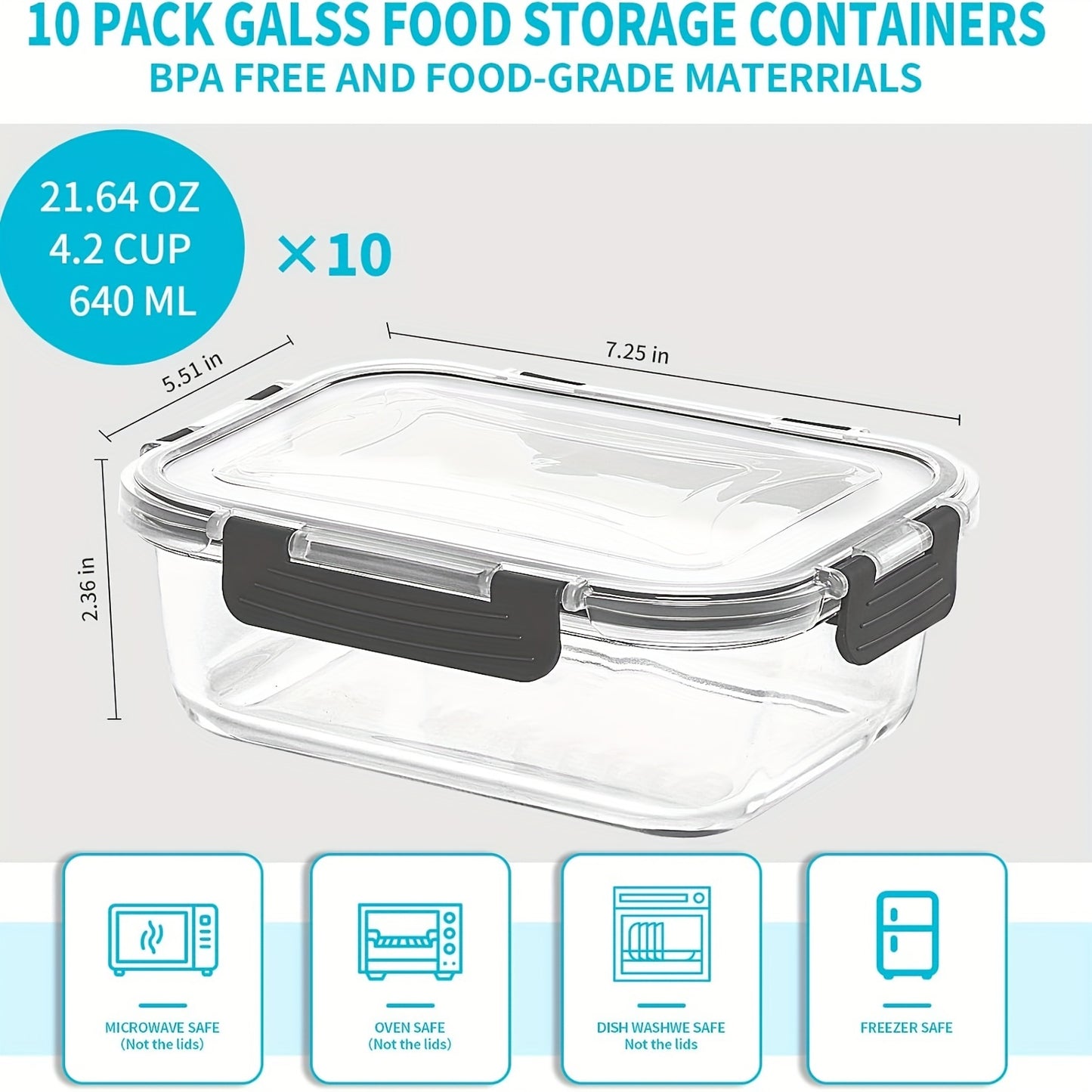 20 Pack 22oz Glass Airtight Food Storage Containers With Lids For Meal Prep Pantry Organization Glass Lunch Boxes