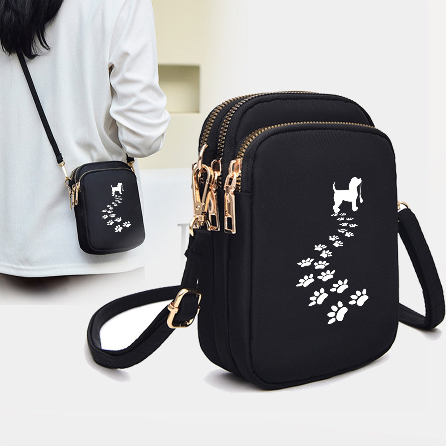 Dog Paw Print Crossbody Bag With Adjustable Strap Oxford