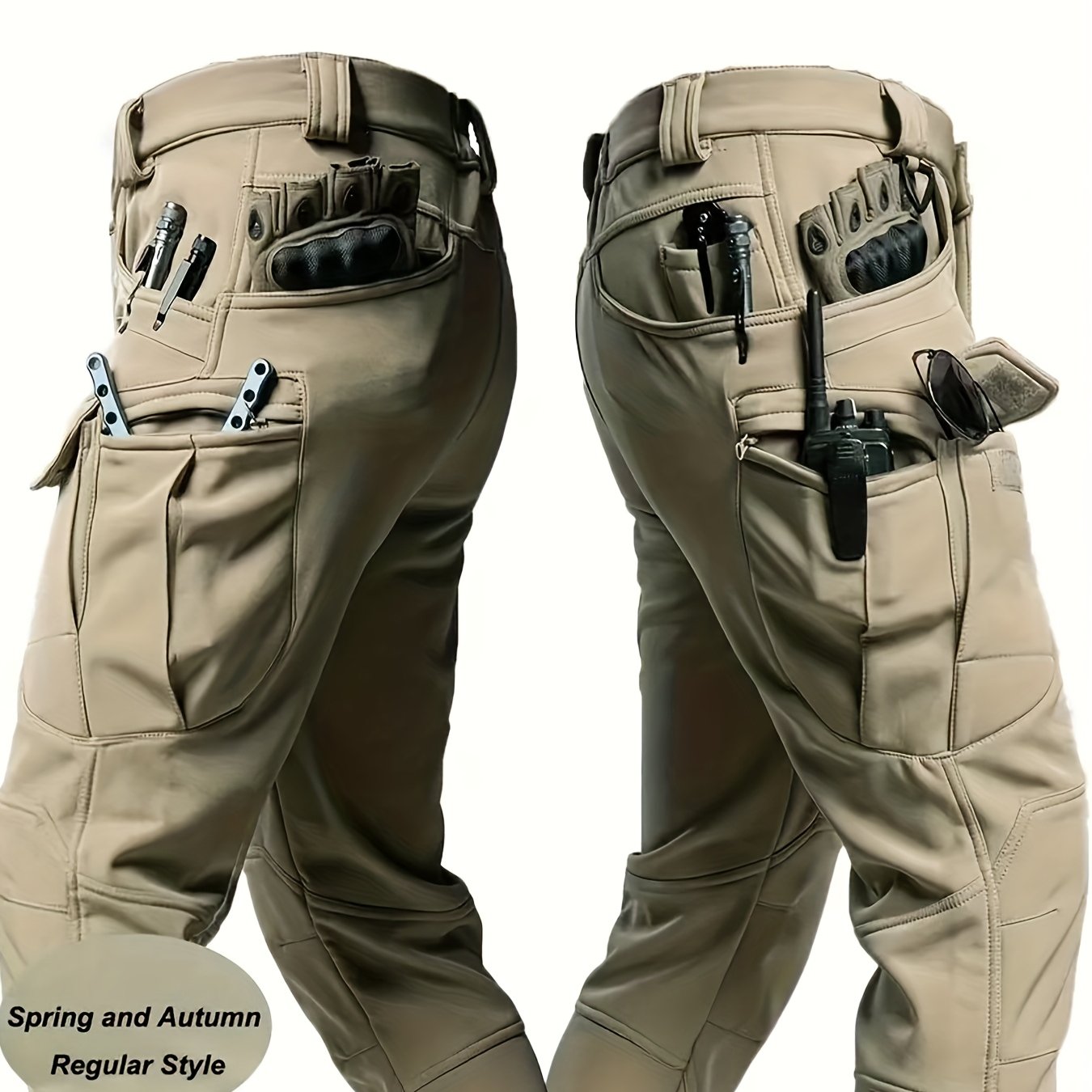 Mens Tactical Multi Pocket Stretch Pants Olive Green