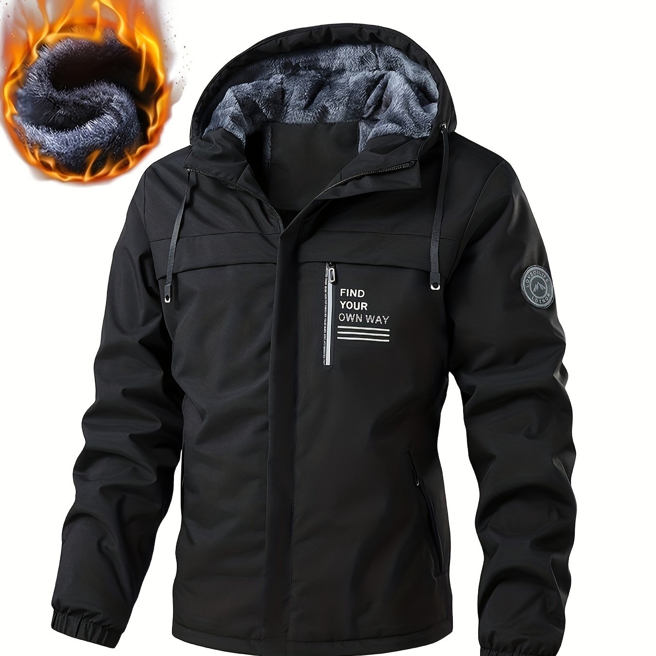 Mens Hooded Fleece Lined Winter Jacket Windproof Outdoor