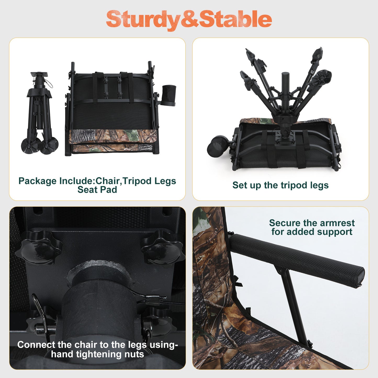 Heated 360 Swivel Hunting Blind Chair Adjustable 4 Leg Height Battery Included