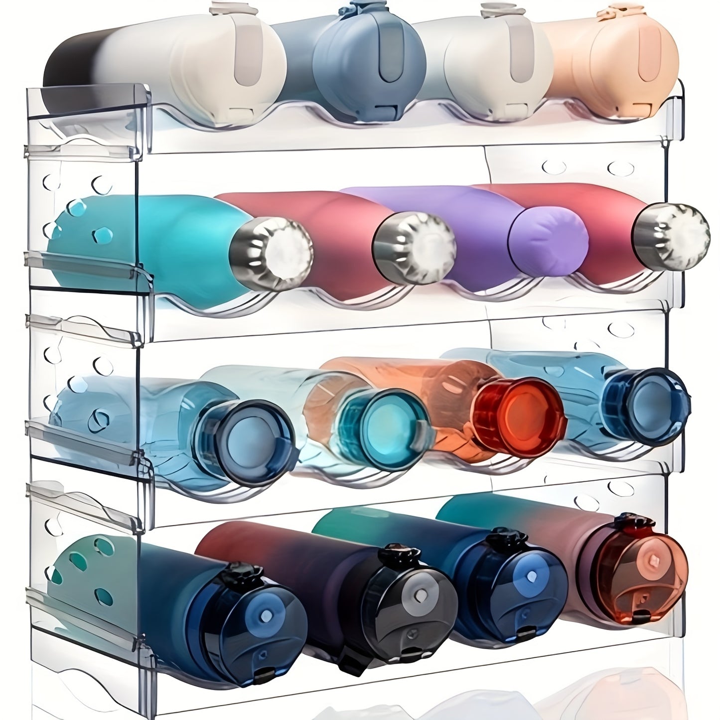 4 Tier Stackable Water Bottle Organizer Clear Plastic Kitchen Cabinet Storage Holds 16 Bottles For Home Office Pantry