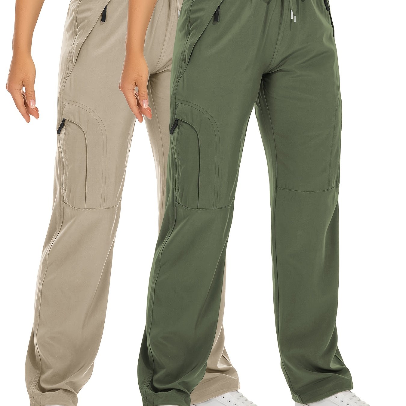 2 Pack Womens Outdoor Cargo Pants Beige With Zipper Pockets