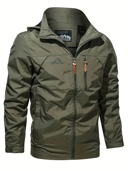Men's Windproof Hooded Jacket Zipper Pockets Nylon Coat