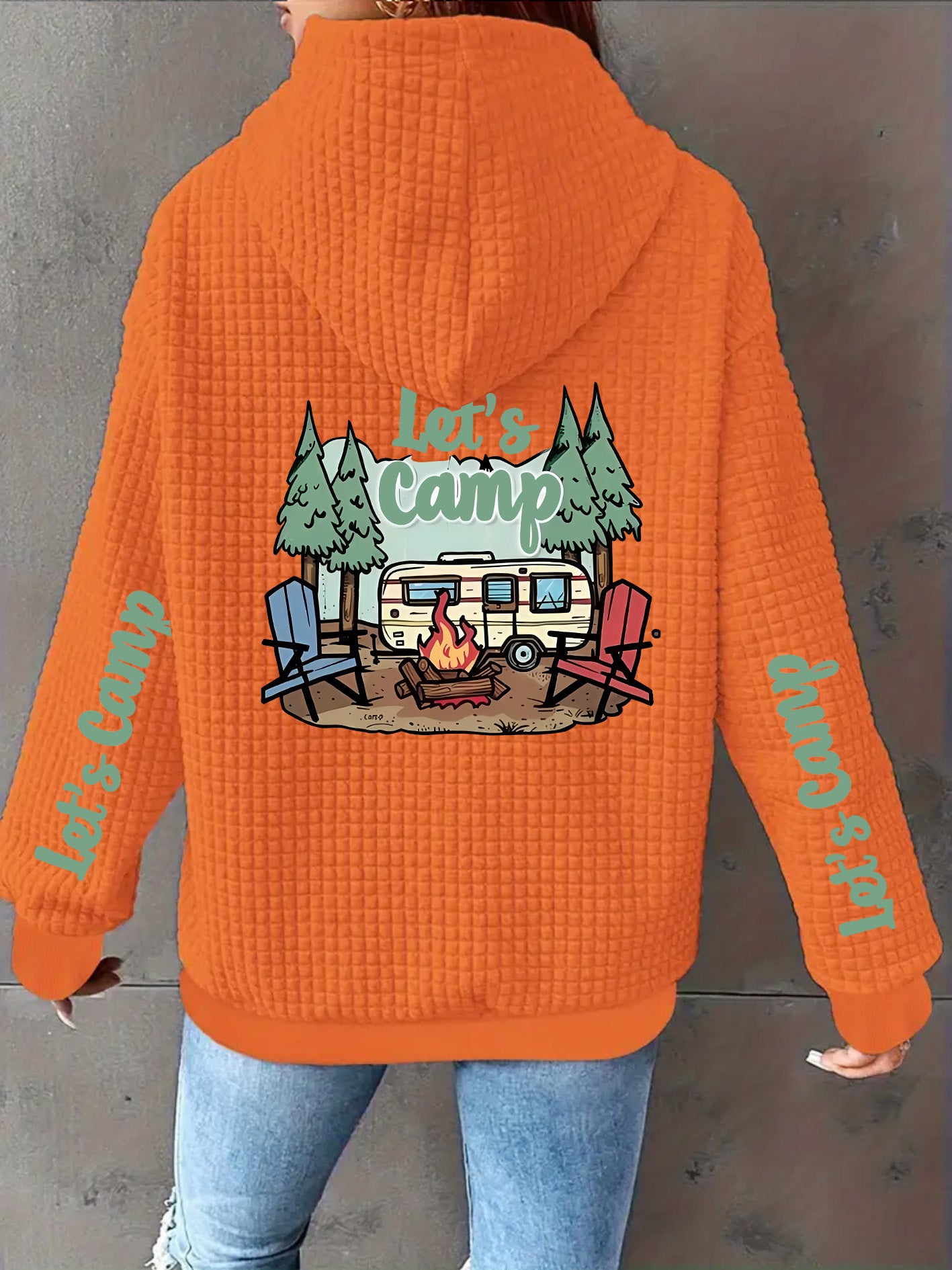 Womens Lets Camp Waffle Hooded Jacket Geometric Camping